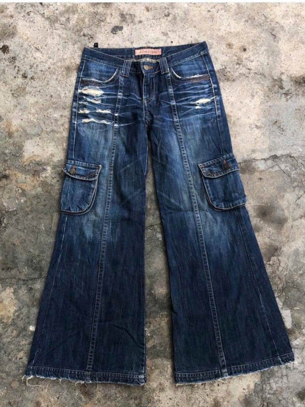 Y2K Distressed Flare Cargo Jeans